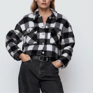Zara White & Black Plaid Cropped Jacket